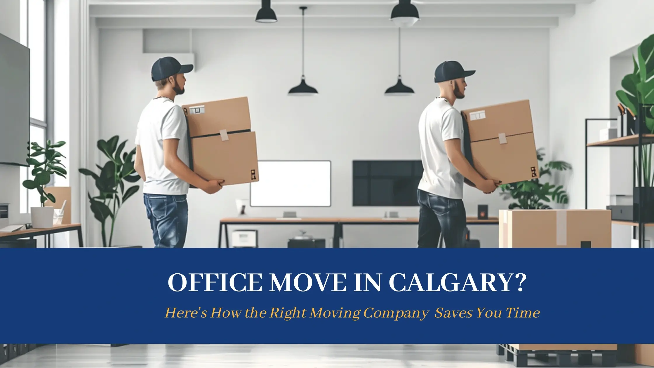 Calgary office moving services with movers transporting boxes