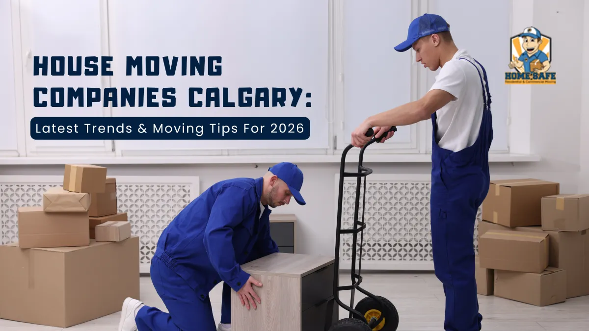 Professional house moving company team in Calgary packing and moving furniture in a home